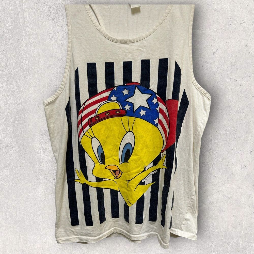 Vintage 1996 Tweety Looney Tunes Graphic T Shirt Tank Single Stitch‎ White XL